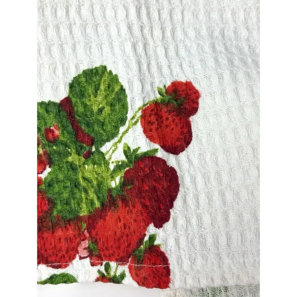 April Cornell Strawberries Kitchen Dish Tea Towels Set Of 3 Red White NWT